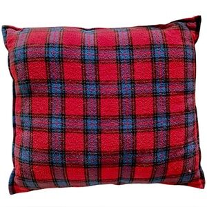 Nubby Knit Red, Black & Blue Tartan Plaid Sofa Throw Pillow 18” X 21” By Locama
